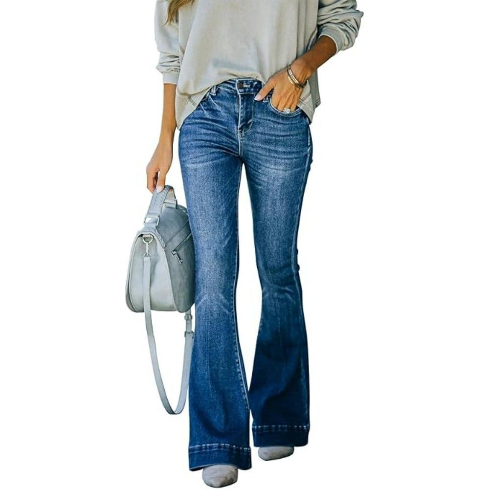 KUNMI Women's Wide Leg Bootcut Flare Jeans 16 Dark Blue Bell Bottom High Waisted
